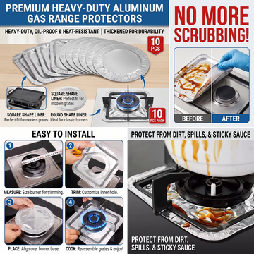 Aluminum Gas Stove Burner Covers / Oil-Proof Pads (Pack of 10)