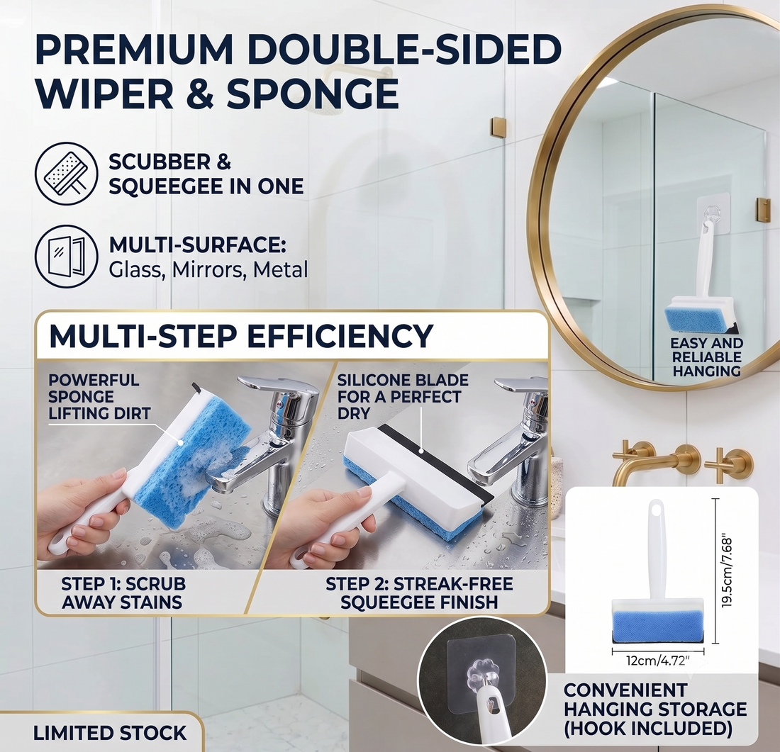 Double-Sided Glass Wiper with Cleaning Sponge
