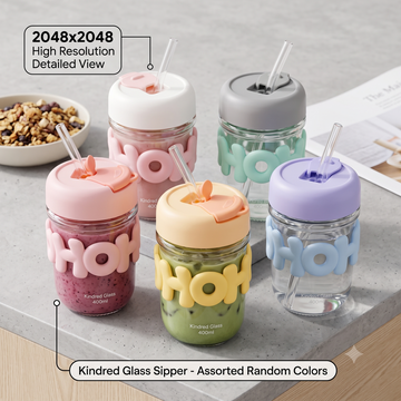 Cute Letter-Design Glass Sipper Cup with Glass Straw