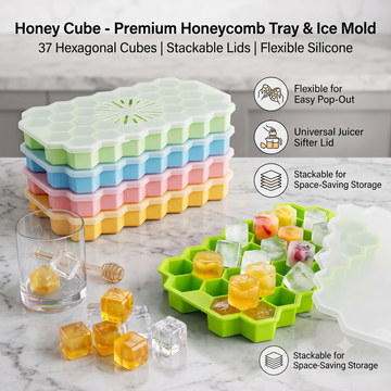 37-Cubes Honeycomb Silicone Ice Tray Mold with Lid