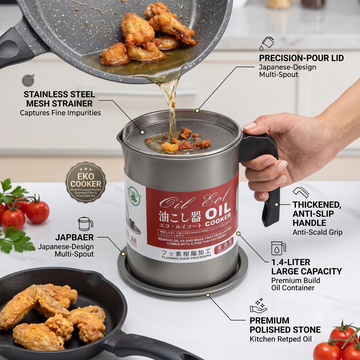 1.4L Kitchen Oil Filter Pot with Fine Mesh Strainer