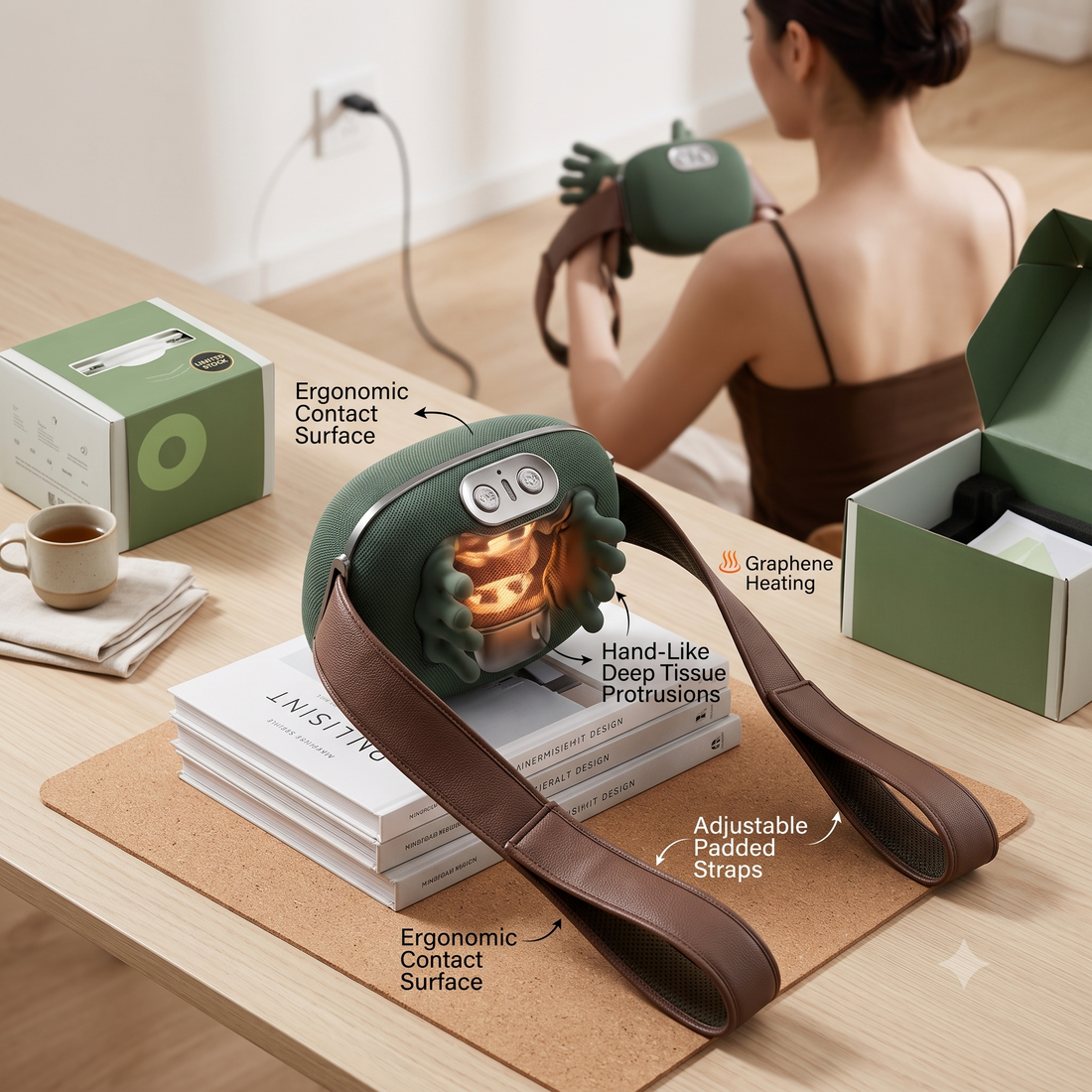 Green Heated 3-Level Deep Tissue Shoulder & Neck Massager