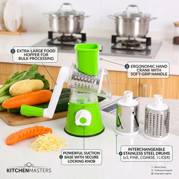 3-in-1 Tabletop Drum Grater & Vegetable Slicer