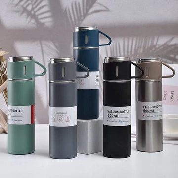 Premium 500ml Stainless Steel Vacuum Flask Set (Includes 3 Cups)
