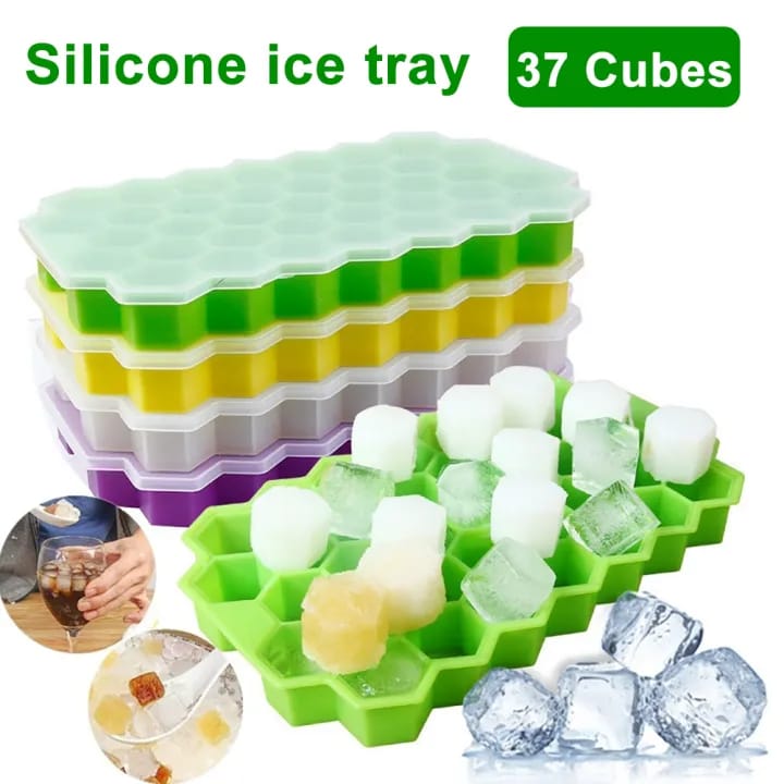 37-Cubes Honeycomb Silicone Ice Tray Mold with Lid